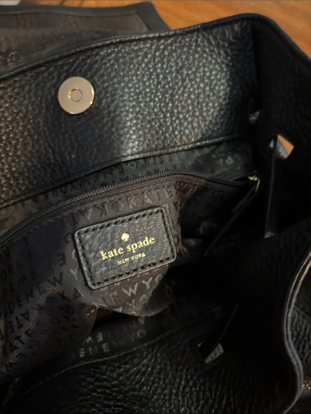 kate spade Black Pebbled Leather Drawstring Backpack Purse